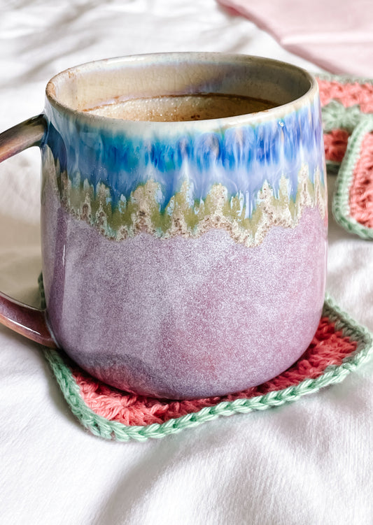 flower crochet coaster set - watermelon