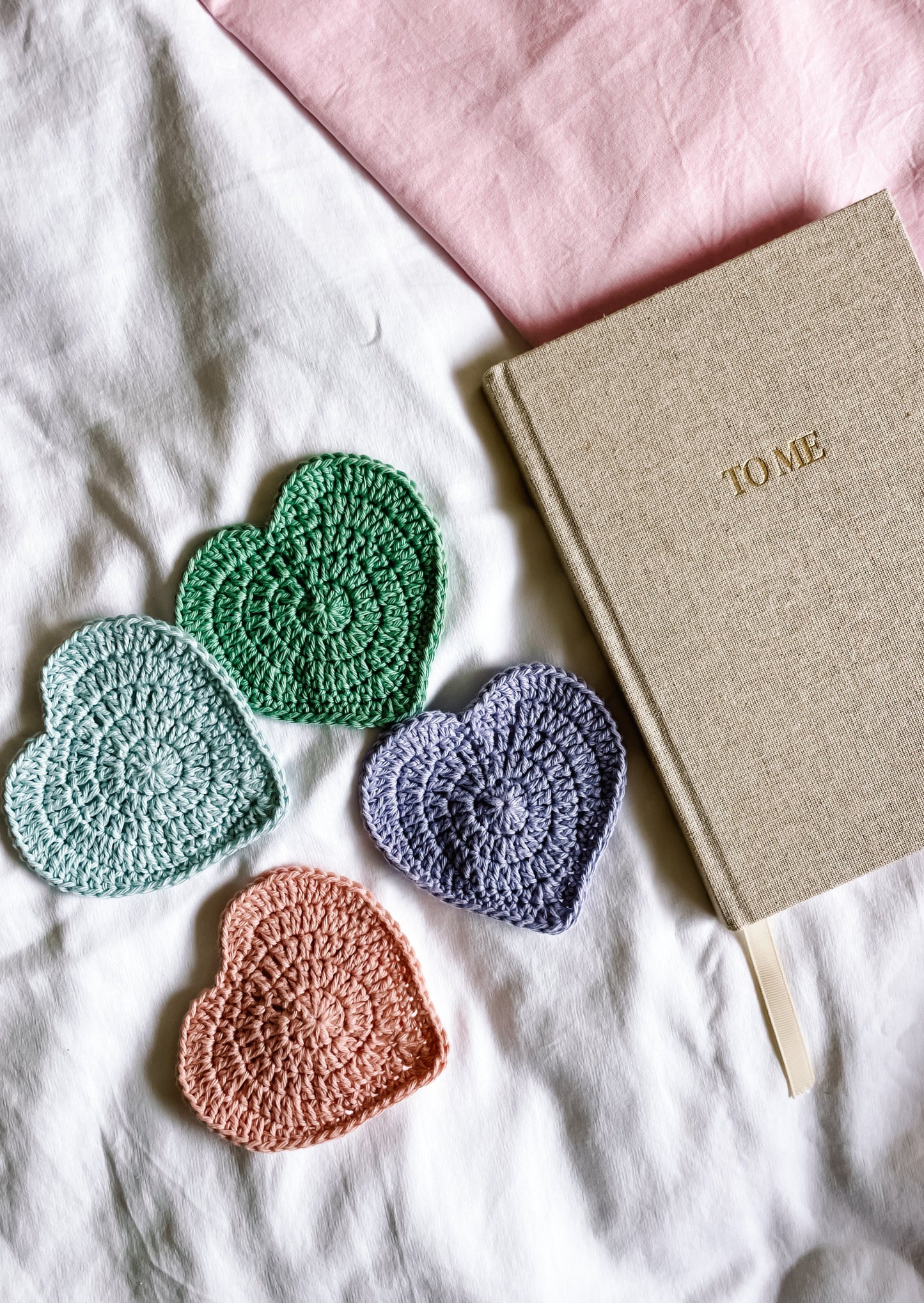 Love heart crochet coaster set - solid colours