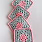 flower crochet coaster set - pink and blue