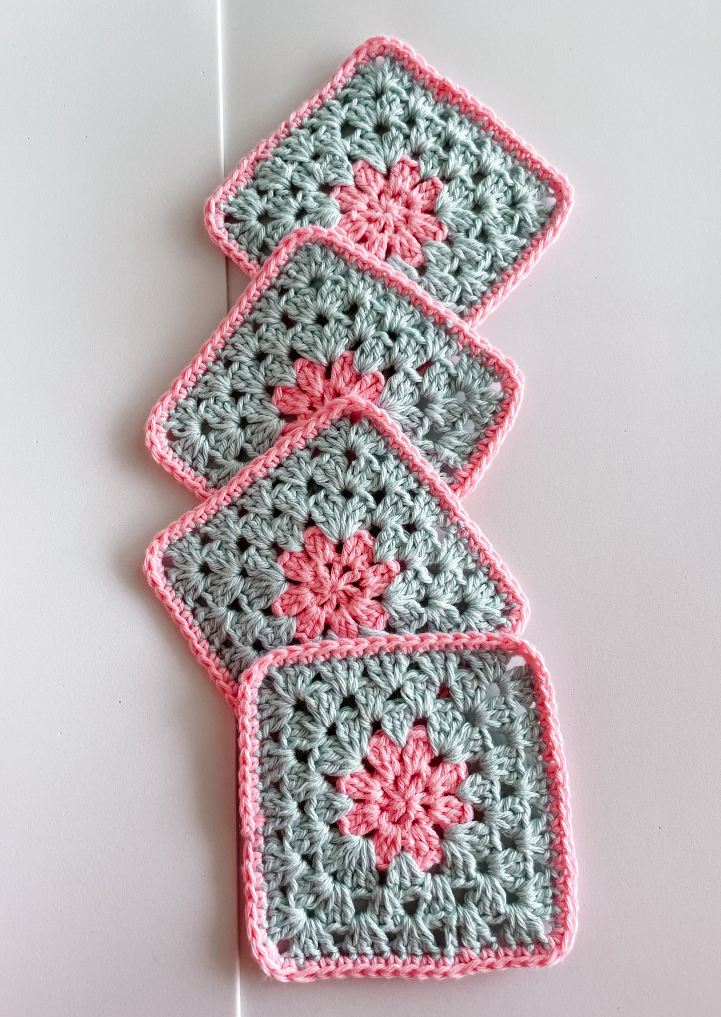 flower crochet coaster set - pink and blue