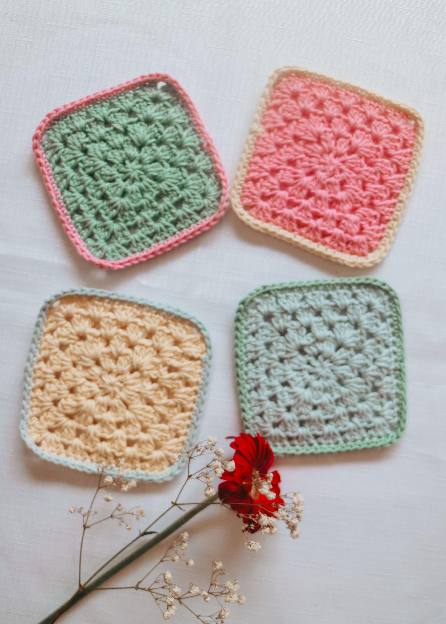 mutli colour crochet cotton coasters