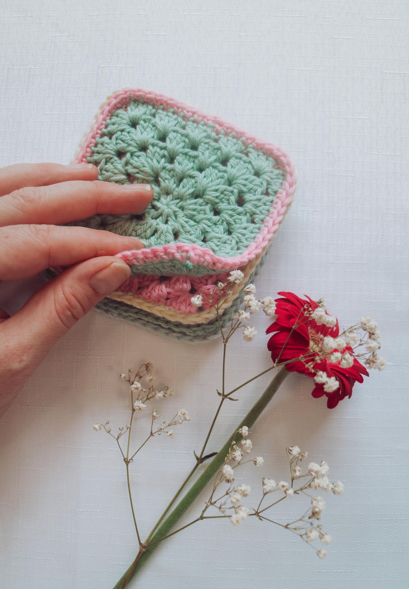 crochet coasters, multi colours