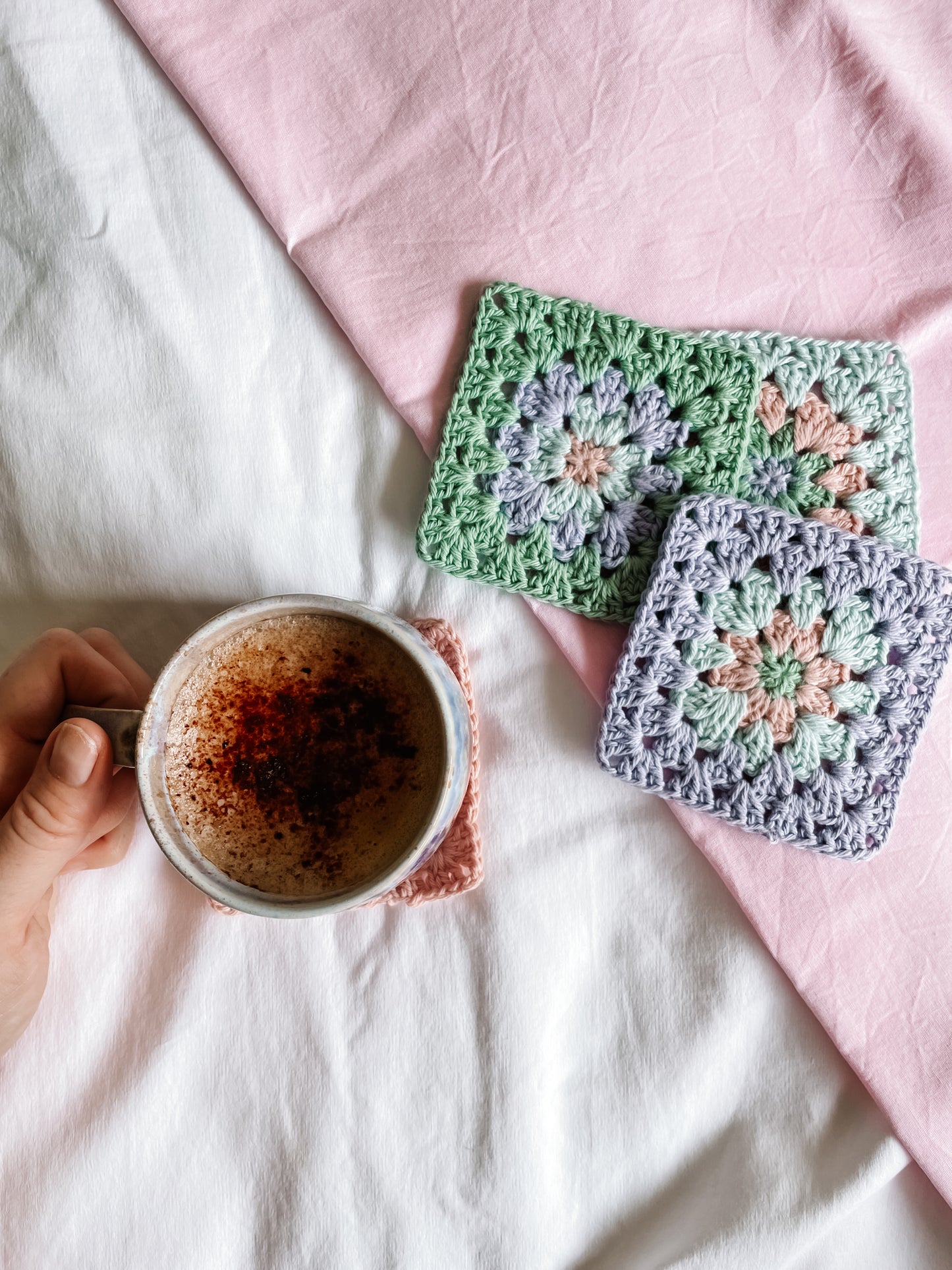 flower crochet coaster set - multi colours