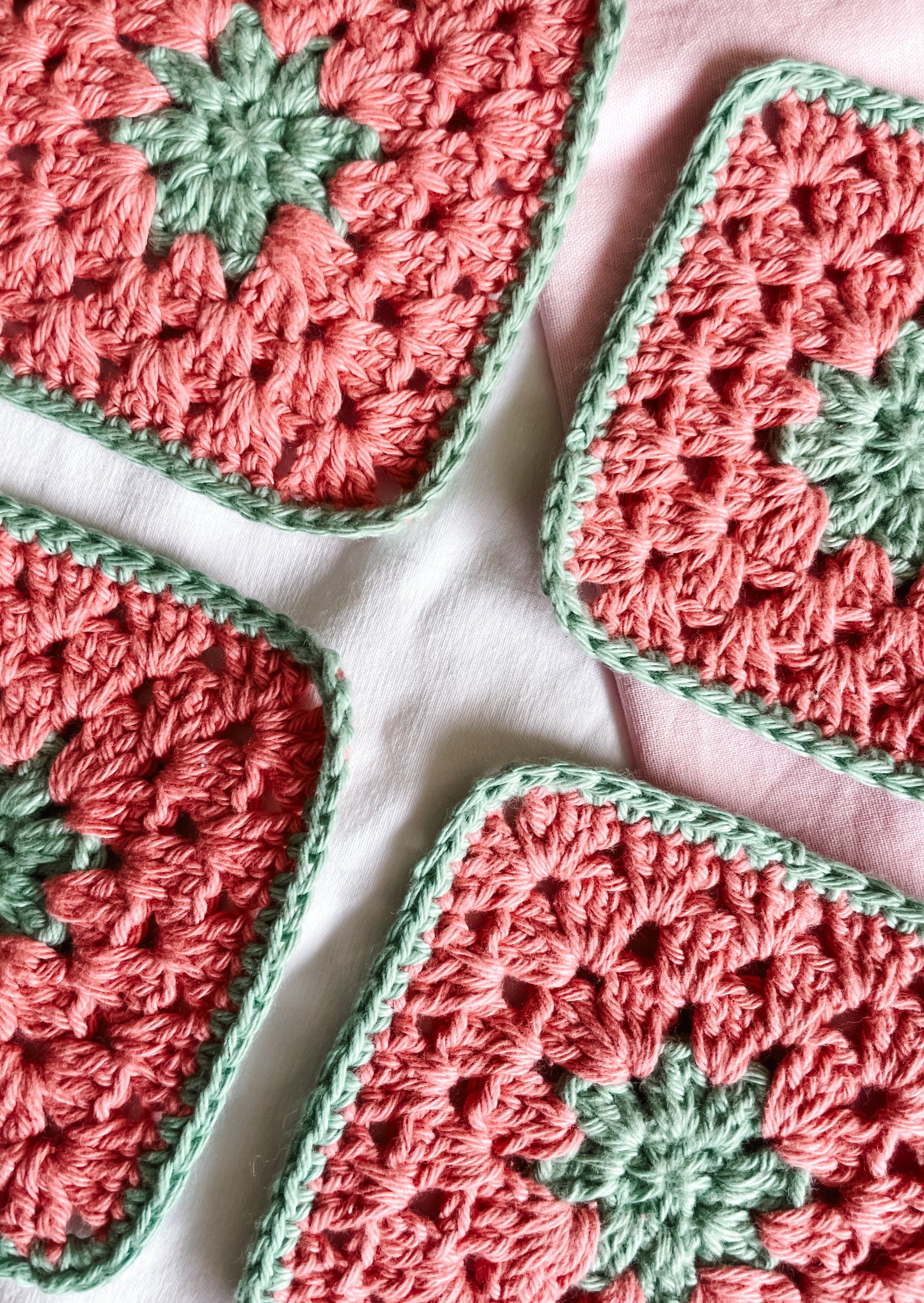 flower crochet coaster set - watermelon