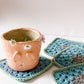 flower crochet coaster set - blue and grey