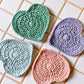 Love heart crochet coaster set - solid colours