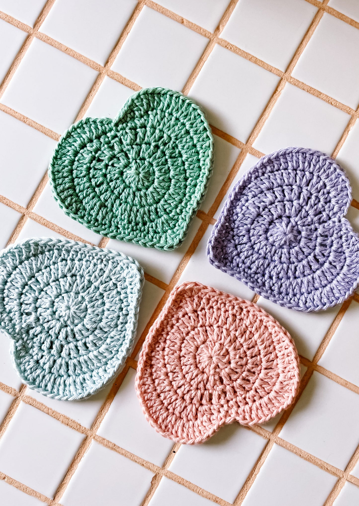 Love heart crochet coaster set - solid colours