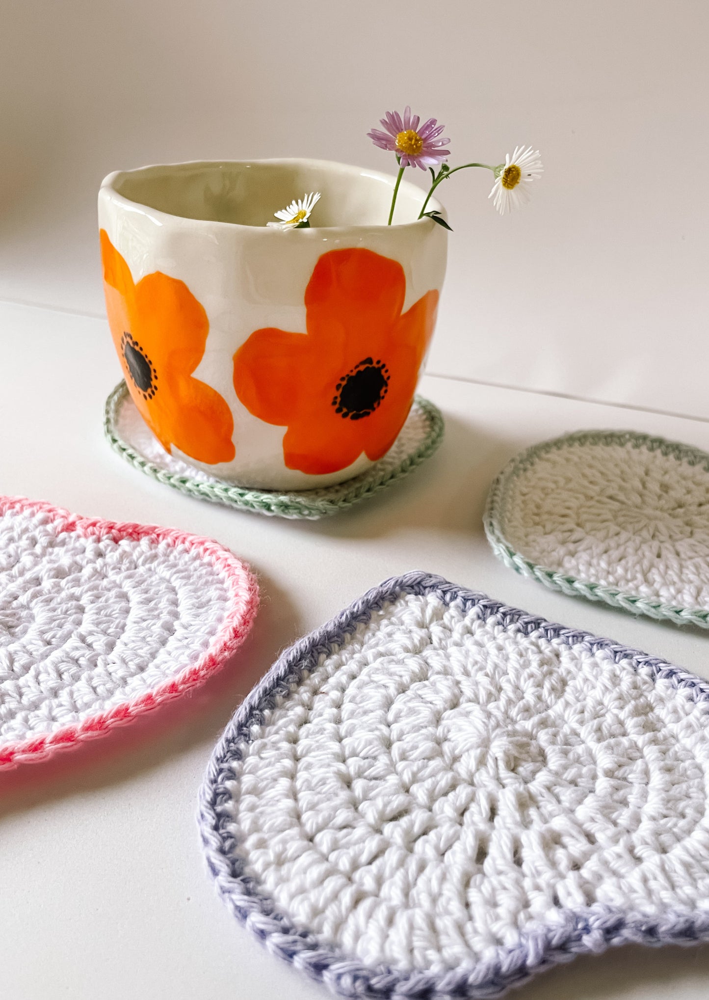 Love heart crochet coaster set