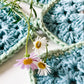 flower crochet coaster set - blue and grey