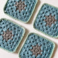 flower crochet coaster set - blue and grey