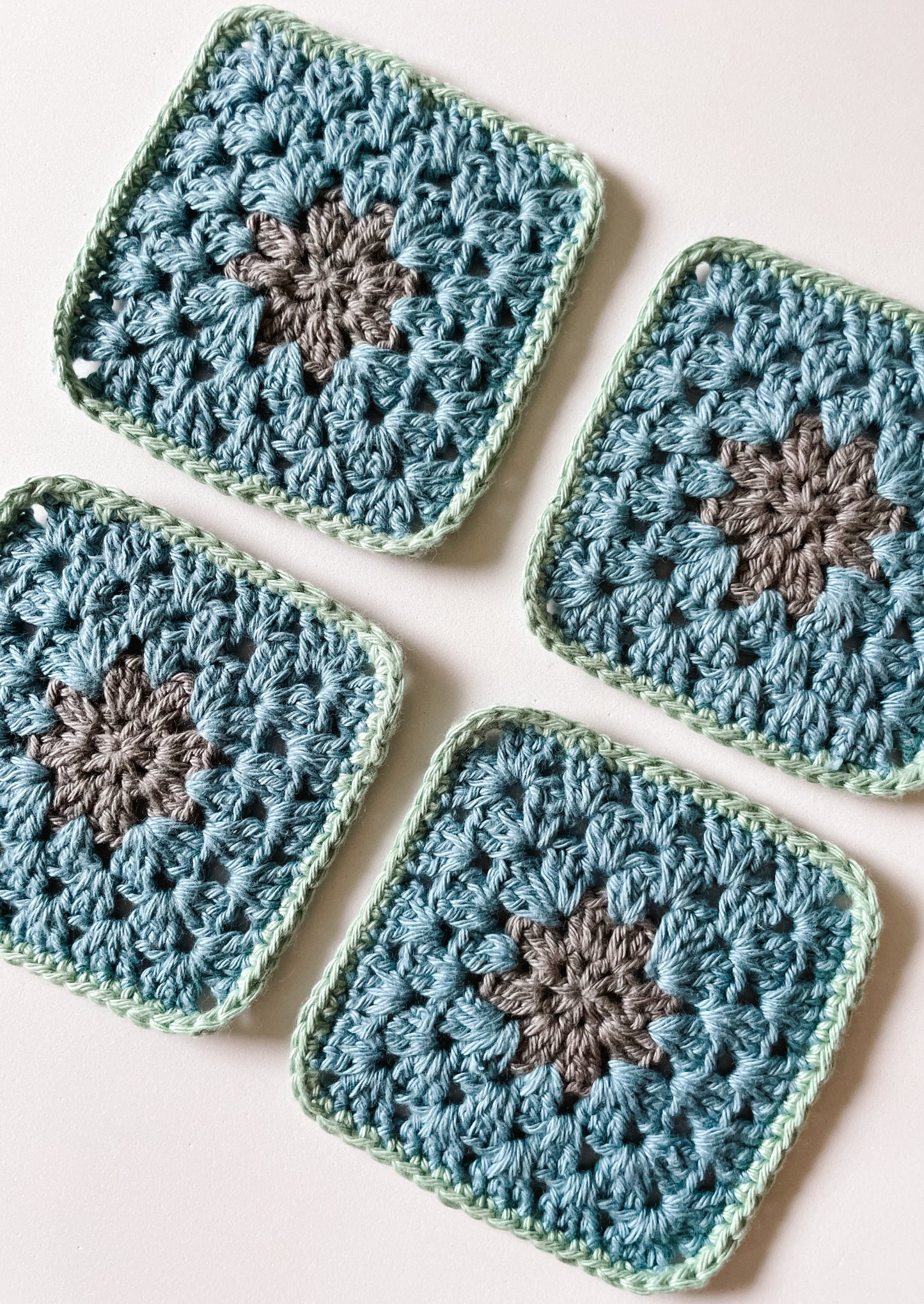 flower crochet coaster set - blue and grey