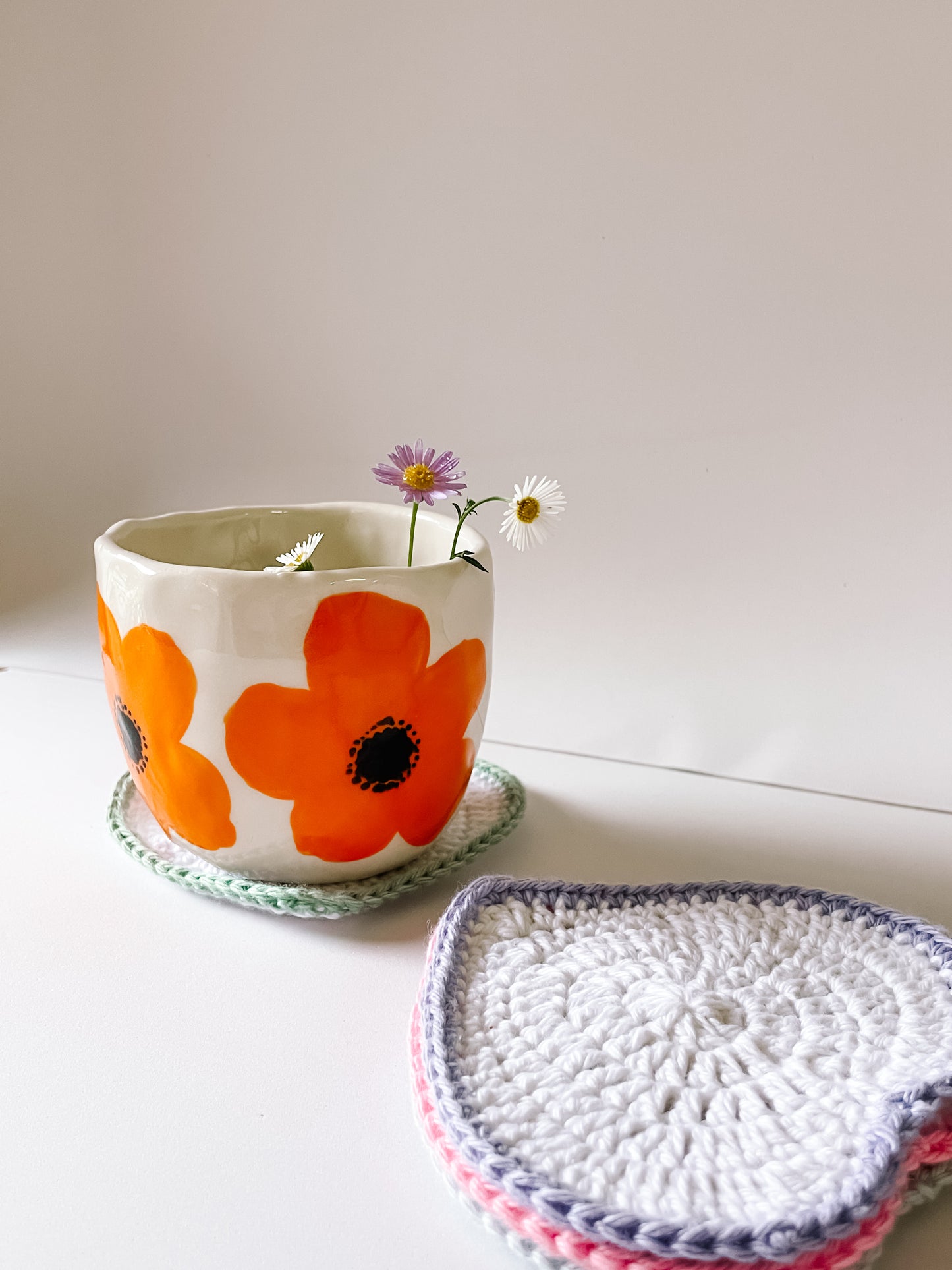 Love heart crochet coaster set