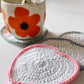 Love heart crochet coaster set