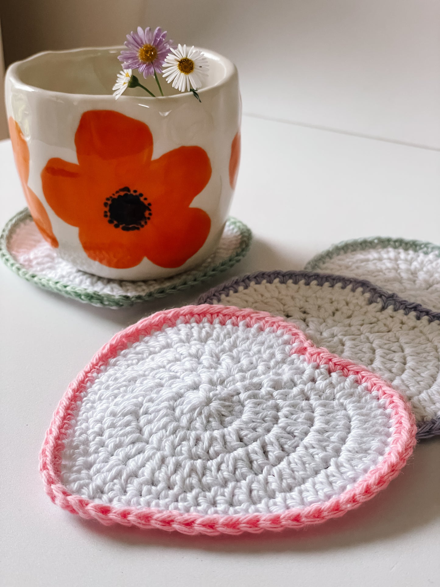 Love heart crochet coaster set