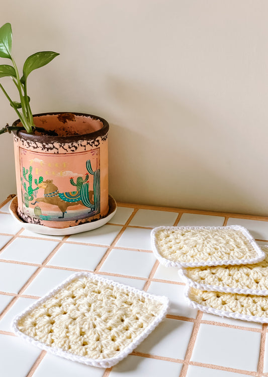 flower crochet coaster set - yellow