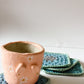 flower crochet coaster set - blue and grey