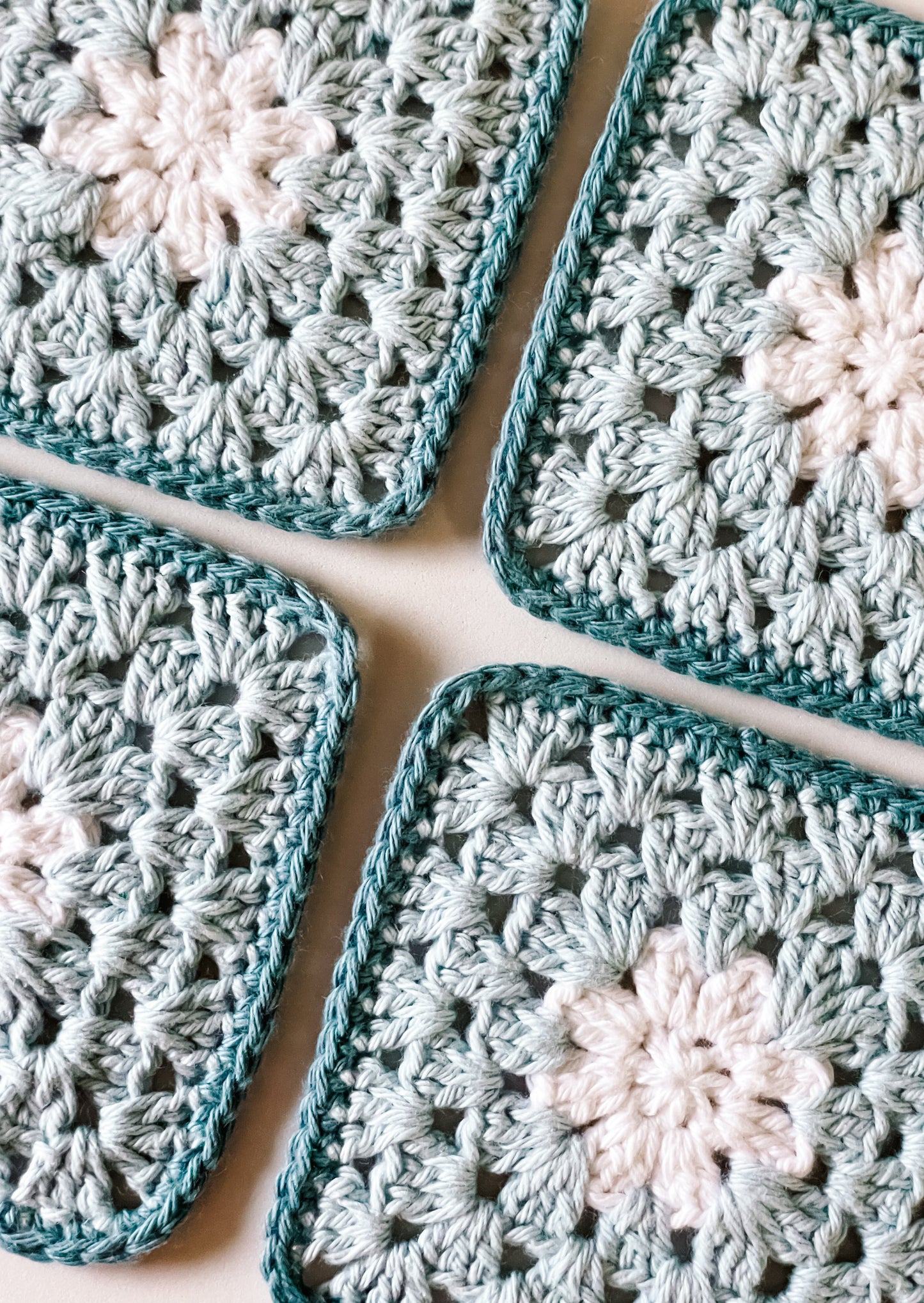 flower crochet coaster set - blue tones