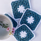 flower crochet coaster set - blue