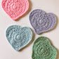 Love heart crochet coaster set - solid pastel colours