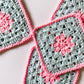 flower crochet coaster set - pink and blue