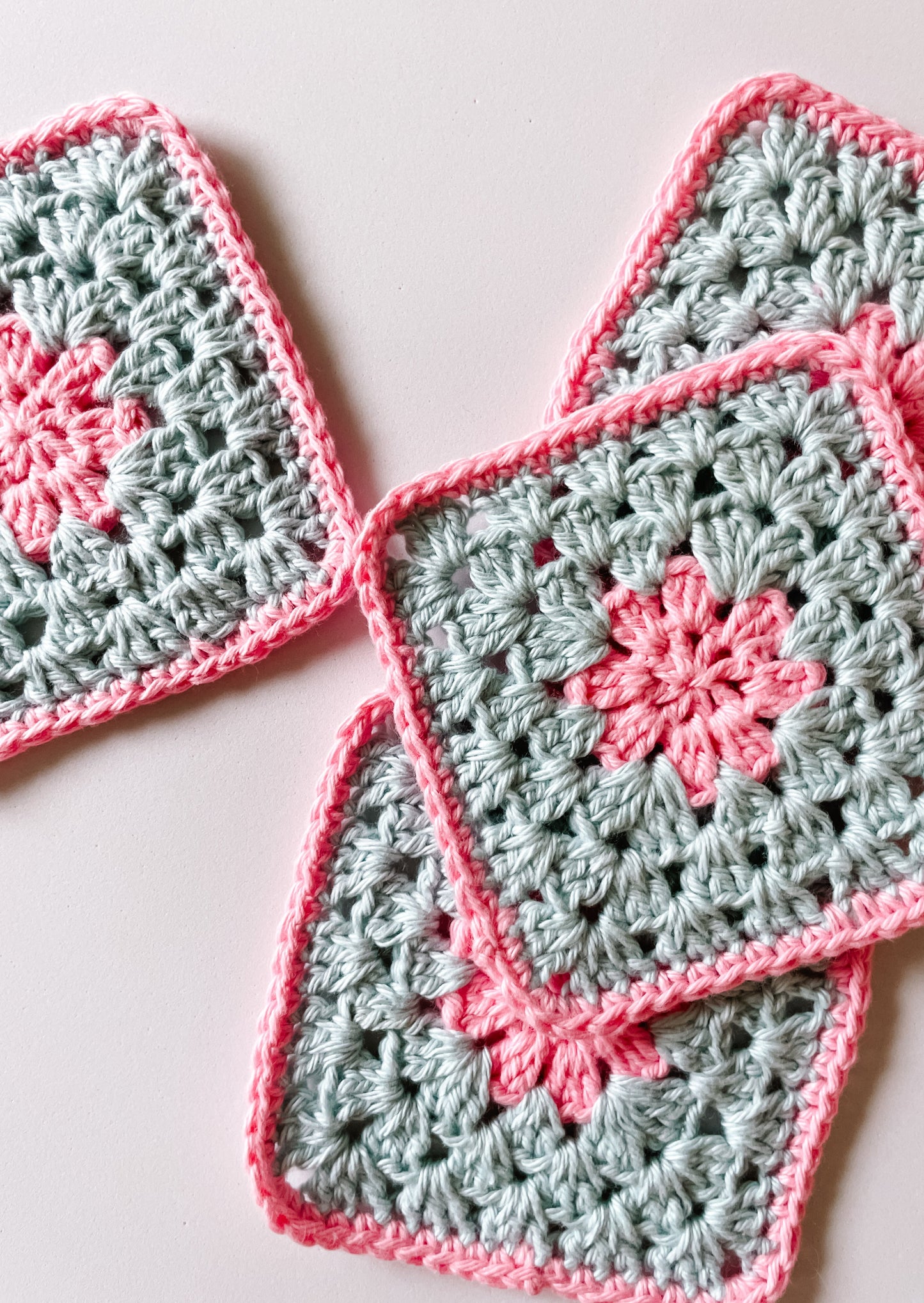 flower crochet coaster set - pink and blue