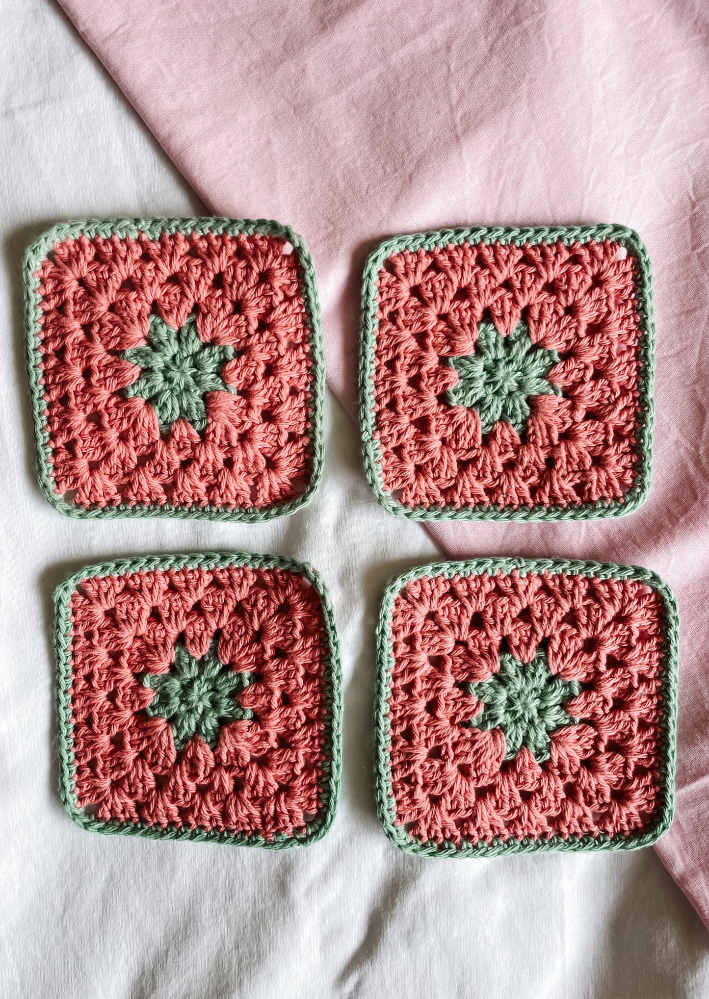 flower crochet coaster set - watermelon