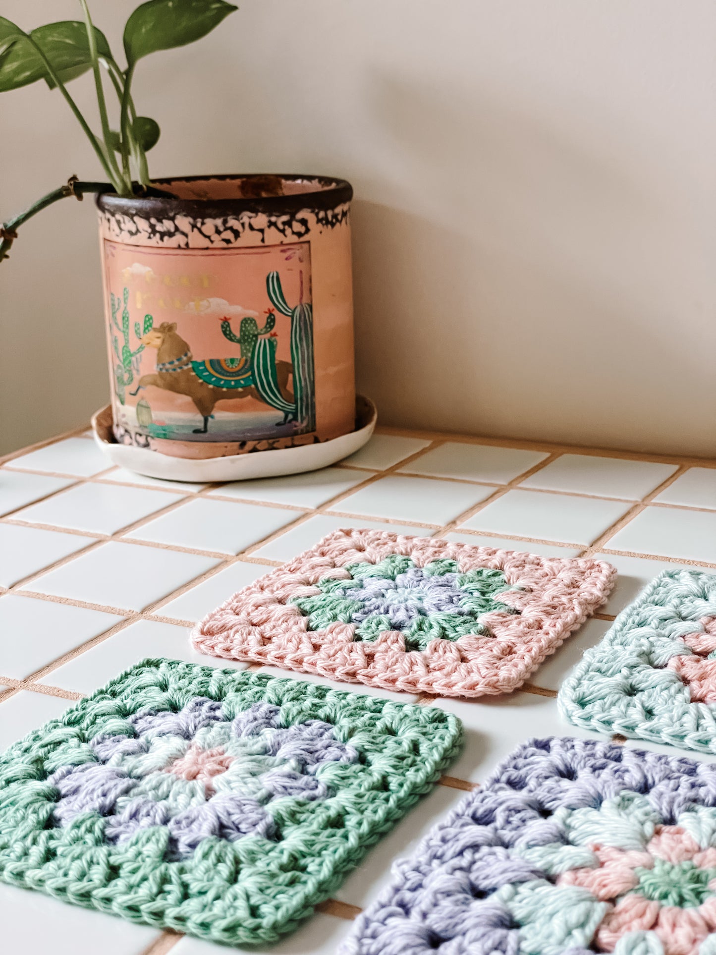 flower crochet coaster set - multi colours