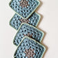 flower crochet coaster set - blue and grey