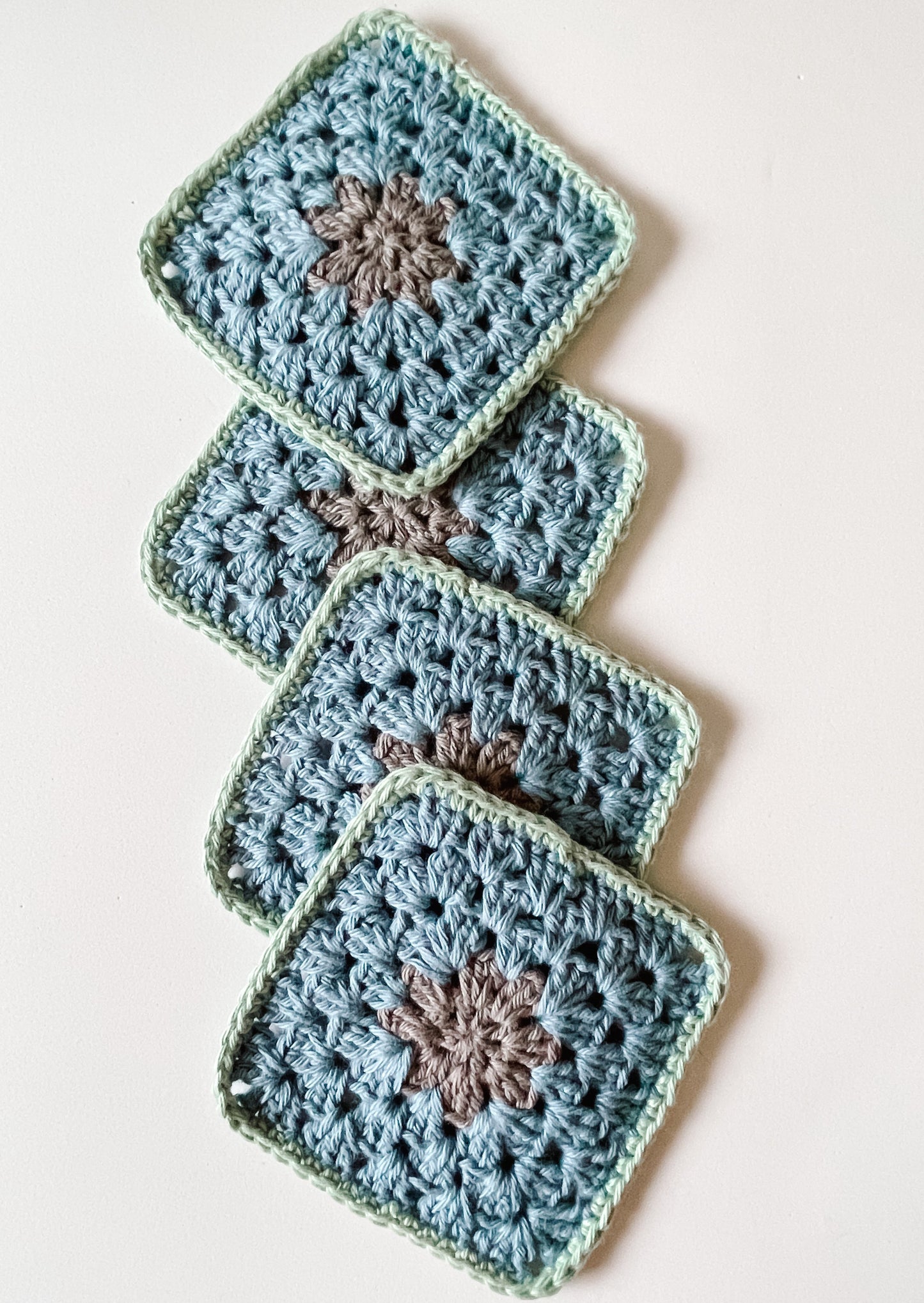 flower crochet coaster set - blue and grey