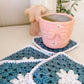 flower crochet coaster set - blue