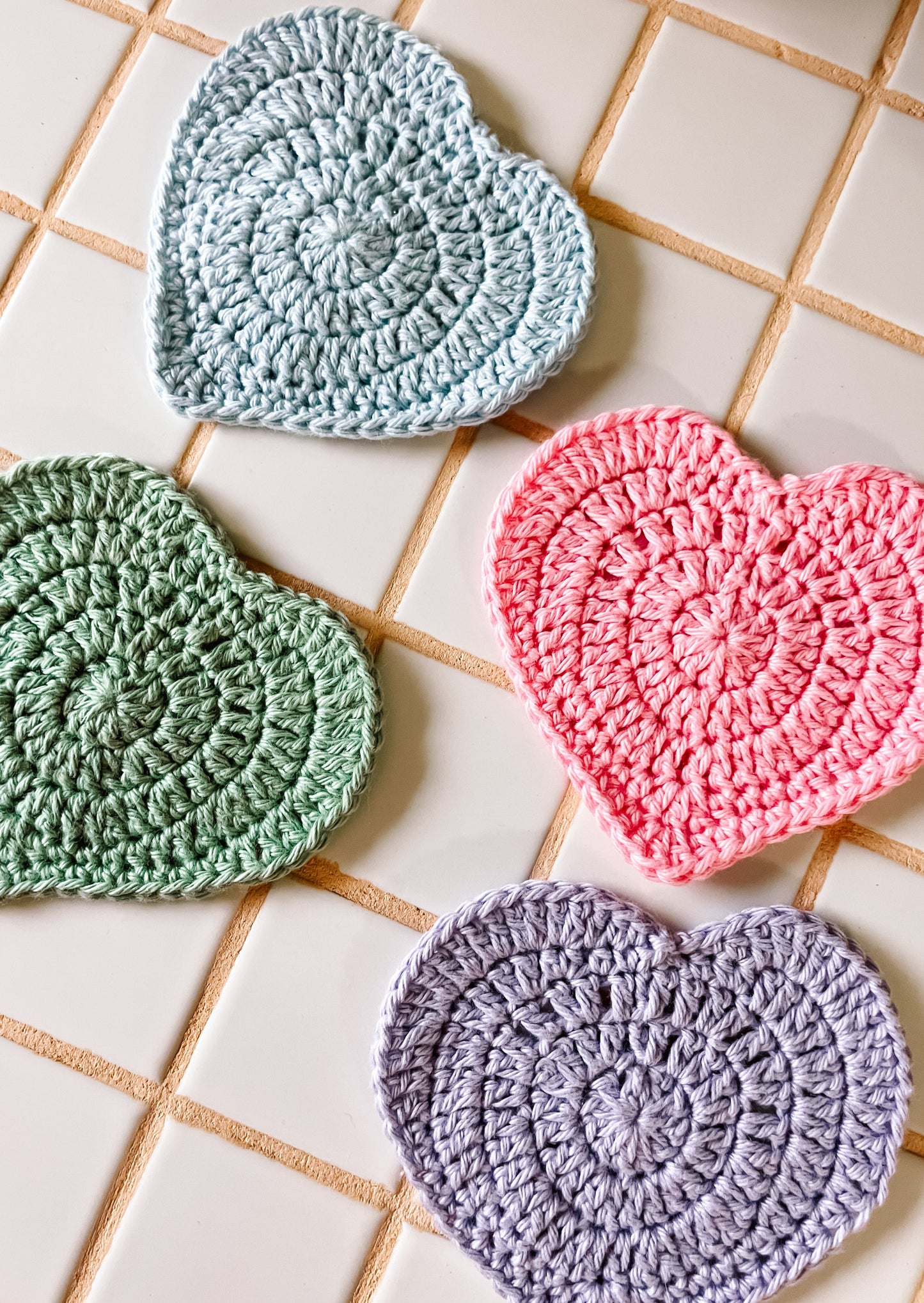 Love heart crochet coaster set - solid pastel colours