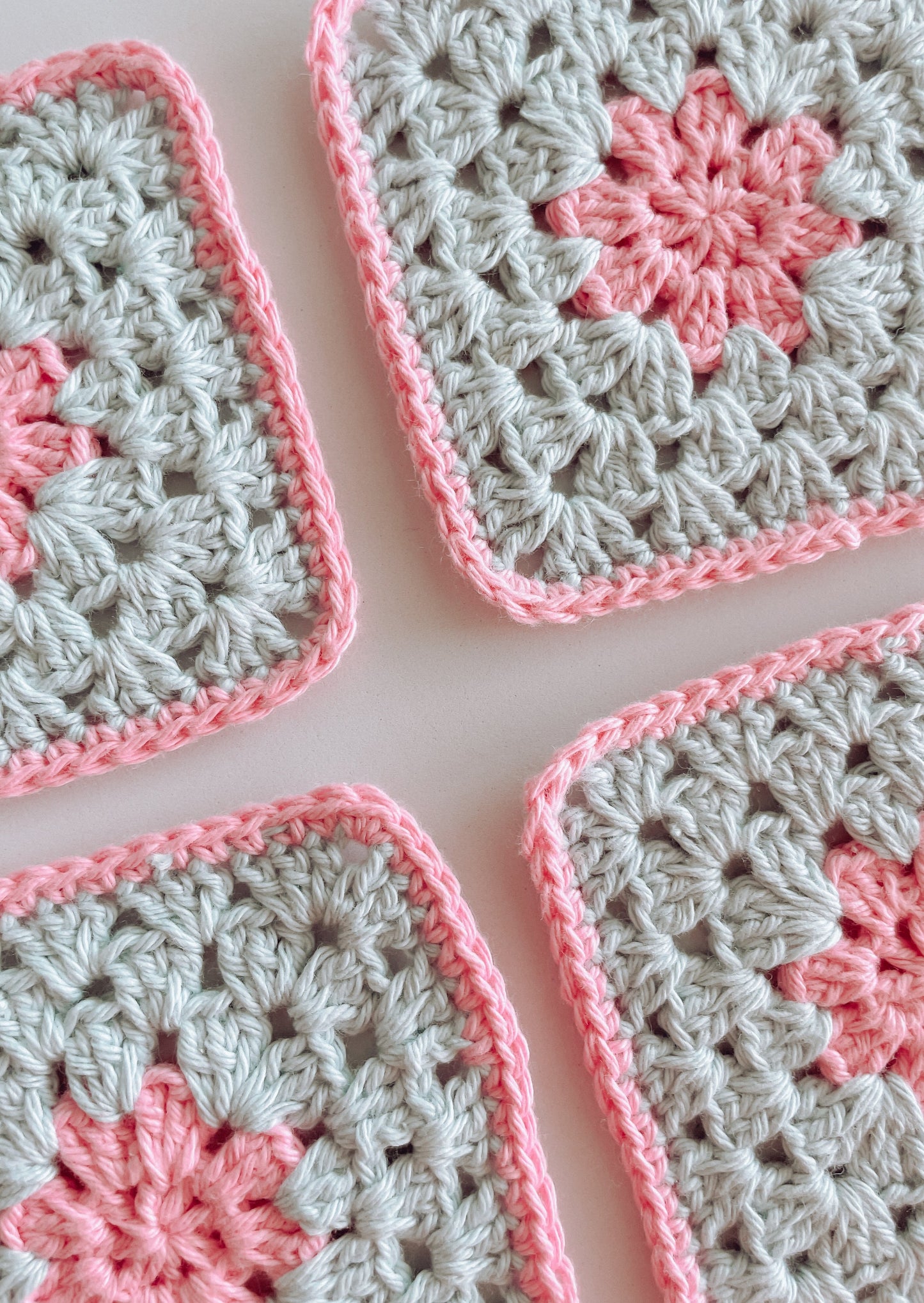 flower crochet coaster set - pink and blue