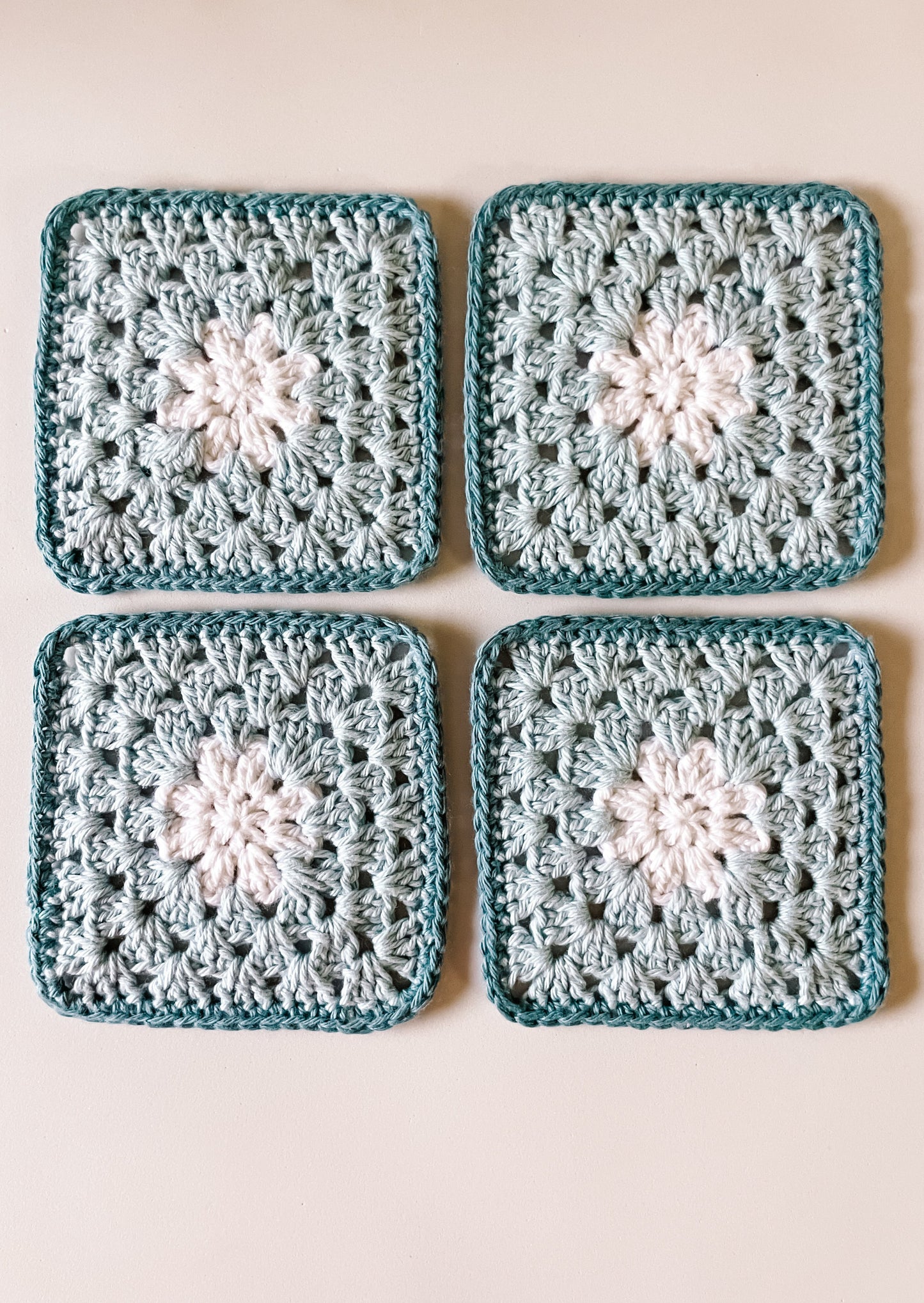 flower crochet coaster set - blue tones