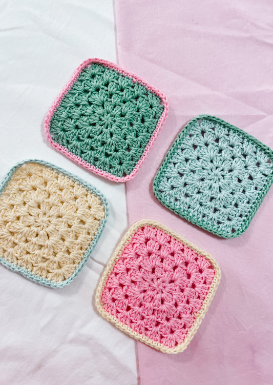 Multi coloured crochet coasters